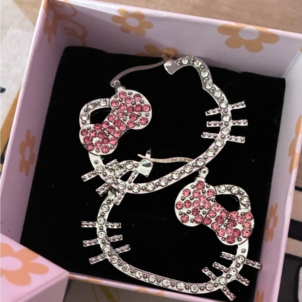 Hello Kitty Style Pink Crystal Bow Earrings for Women